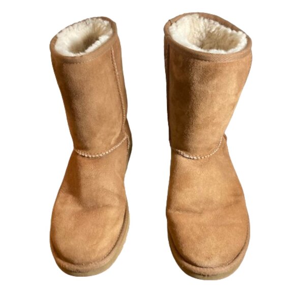 UGG Chestnut Suede Boots, Classic 9" Genuine Sheepskin Lining, Warm, sz 8 - Picture 2 of 7